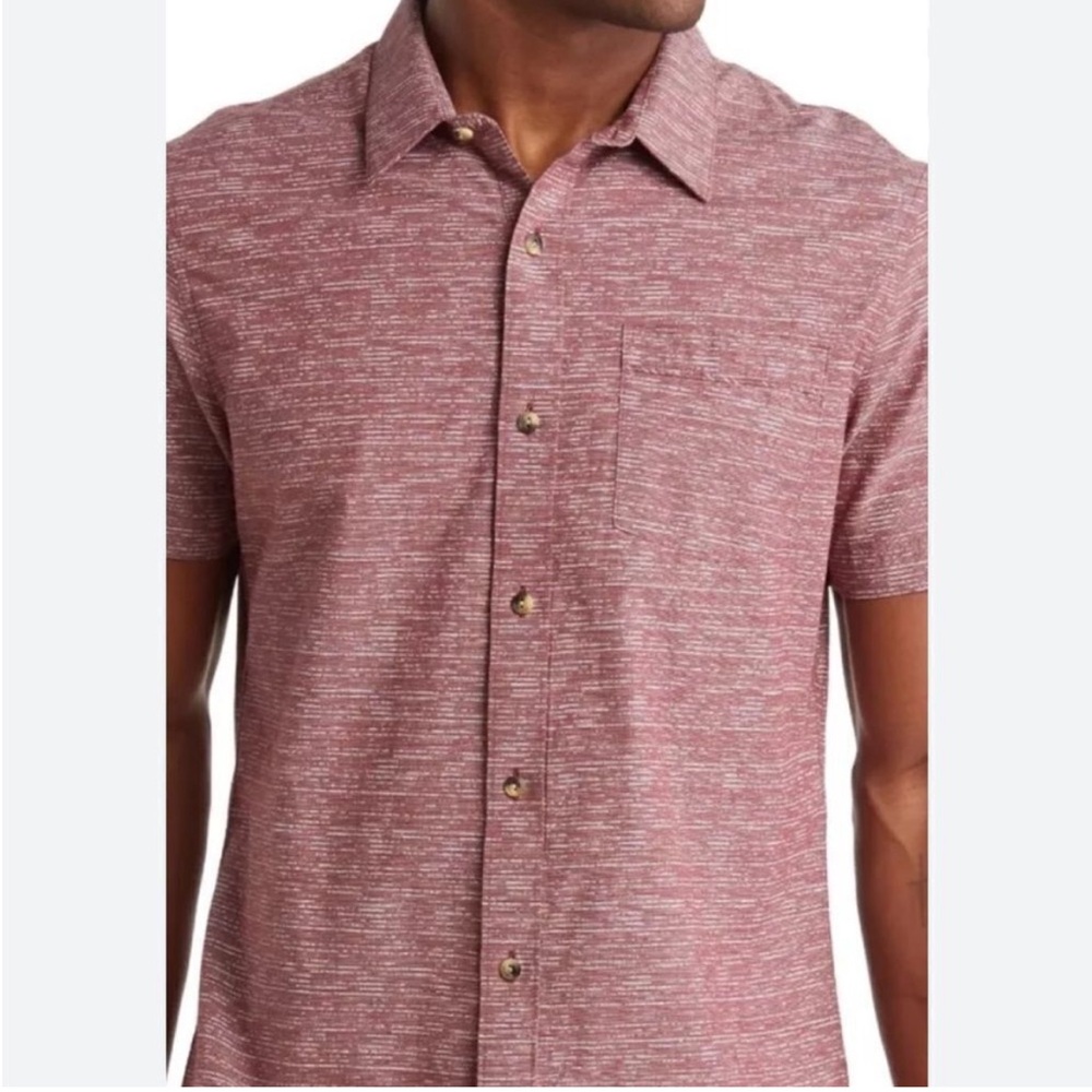 Travis Mathew Men's Roadhog Short Sleeve Button‎ Down Shirt Maroon & White XL